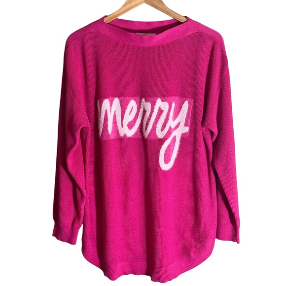 Astrologie Hot Pink Merry Long Sleeve Sweater Soft XXL Christmas Holiday Woman's - Picture 1 of 6